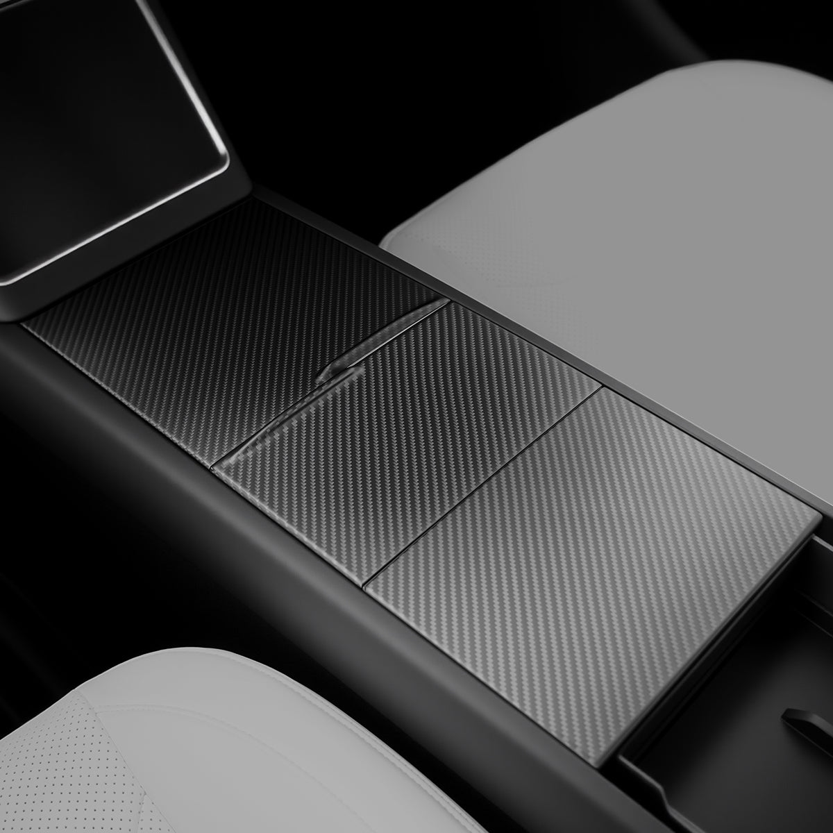 DryCarbonFiberCenterConsoleCoverForTeslaModelYJuniperModel3Highland_5 Dry Carbon Fiber Center Console Cover For Model Y Juniper / Model 3 Highland / Model YL - Image 1