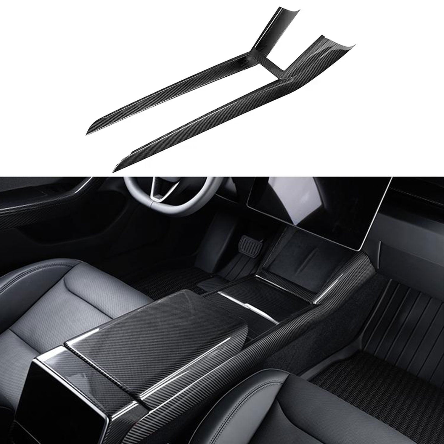 real-dry-carbon-fiber-center-console-combo-side-panel-charging-pad-overlay-for-model-3-highland-new-model-y-233582 Real Dry Carbon Fiber Center Console Combo Side Panel & Charging Pad Overlay for Model 3 Highland & New Model Y - Image 1