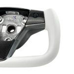 White Leather Yoke Steering Wheel for Tesla Model 3 / Y【Style 7】 - Image 12